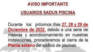 Aviso importante: cierre planta baja de edificio de piscinas